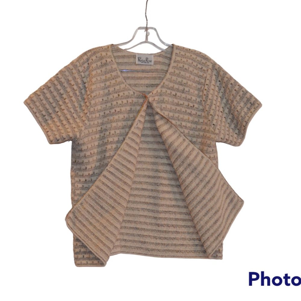 Reba Rose NewYork Knit Cotton Short Sleeves Button-Down Cardigan Women L